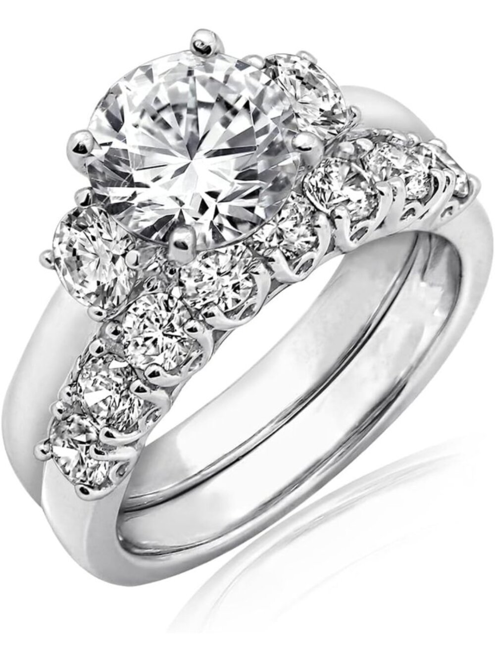 Elegant Platinum Plated Three Stone Ring with Cubic Zirconia - Timeless Jewelry